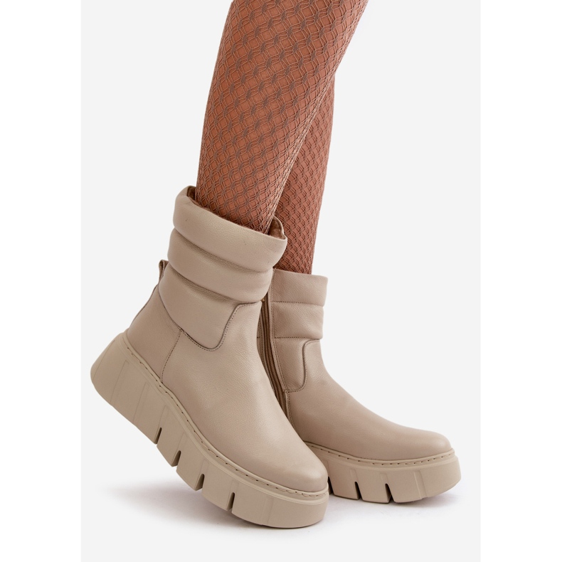 Zazoo 60512 Damen-Lederstiefel mit Reißverschluss, warm mit Filz, hellbeige 1