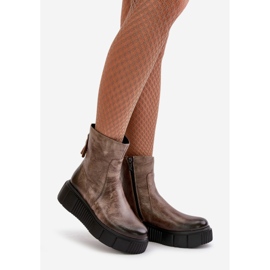 Zazoo 60369 Damen-Lederstiefeletten auf der Plattform, Dunkelbeige 1