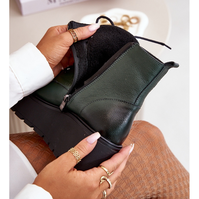 Zazoo 60499 Damenstiefel mit Plateau und Keilabsatz, isoliertes Naturleder, dunkelgrün 2