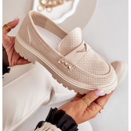 Durchbrochene Damenschuhe Mokassins Hellbeige Tannes 2