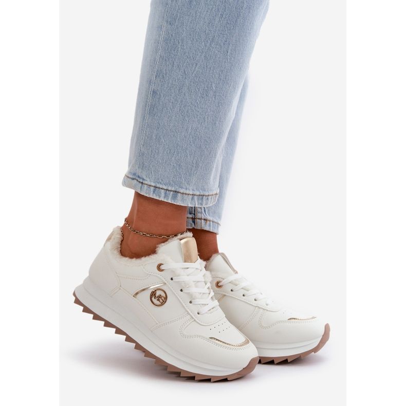 Damen-Sportschuhe mit Fellisolierung auf der Plattform, weiße Lerisas 1