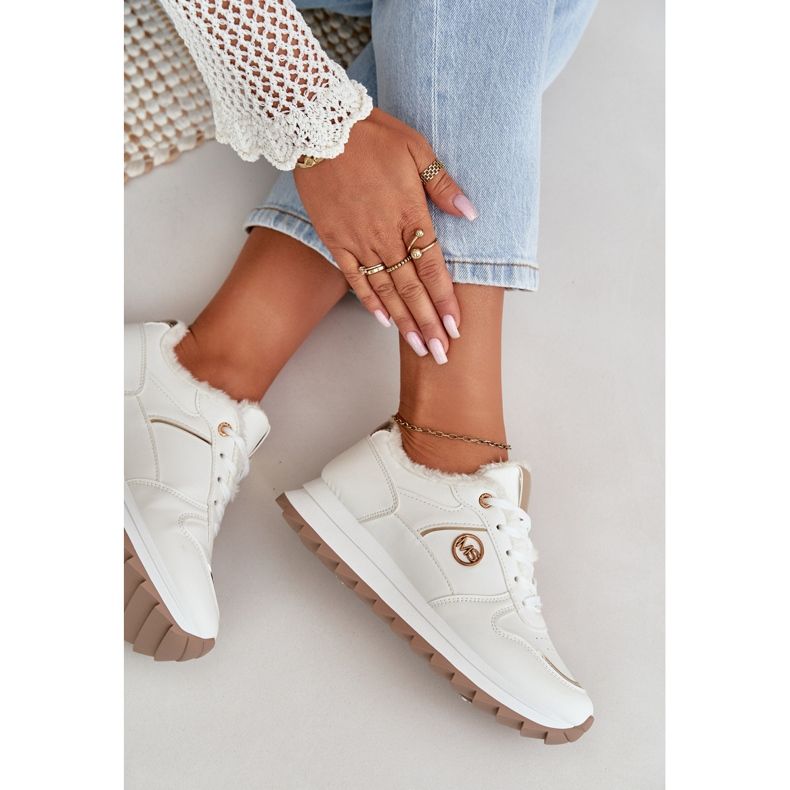 Damen-Sportschuhe mit Fellisolierung auf der Plattform, weiße Lerisas 2