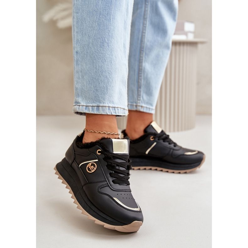 Mit Fell isolierte Damen-Sportschuhe, schwarze Lerisas-Plattform 2