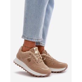 Mit Fell gefütterte Damen-Sportschuhe auf der Khaki-Lerisas-Plattform beige 1