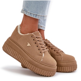 Isolierte Damen-Sneaker mit dicker Sohle und Golddetail, Braun Lotira 11