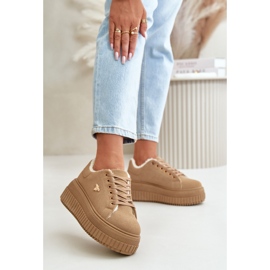 Isolierte Damen-Sneaker mit dicker Sohle und Golddetail, Braun Lotira 3