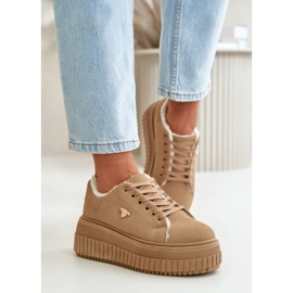 Isolierte Damen-Sneaker mit dicker Sohle und Golddetail, Braun Lotira 4