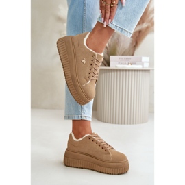 Isolierte Damen-Sneaker mit dicker Sohle und Golddetail, Braun Lotira 6