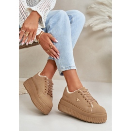 Isolierte Damen-Sneaker mit dicker Sohle und Golddetail, Braun Lotira 9