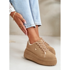 Isolierte Damen-Sneaker mit dicker Sohle und Golddetail, Braun Lotira 10