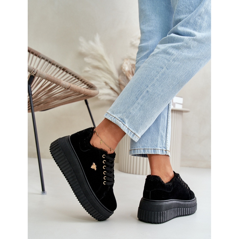 Isolierte Damen-Sneaker mit dicker Sohle und Golddetail, Black Lotira schwarz 2