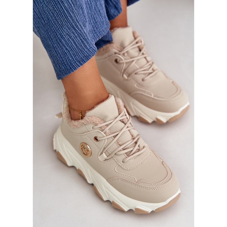 Isolierte Schnür-Sportschuhe für Damen auf der Plattform, Beige, Weiß 2