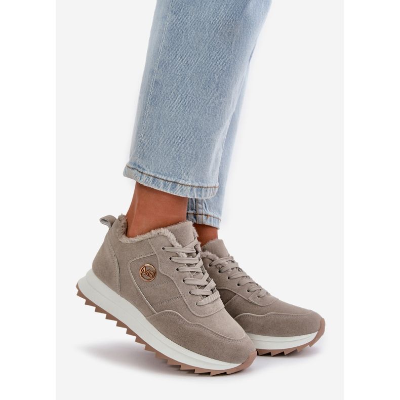 Isolierte Leder-Sportschuhe auf Plateau, Grey Adite grau 1