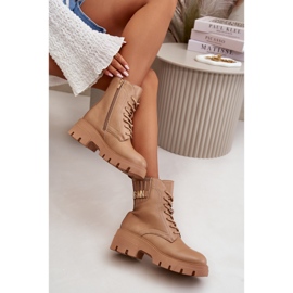 Worker-Stiefeletten für Damen mit Reißverschluss, geschnürt, beiges Öko-Leder von Naolani 2