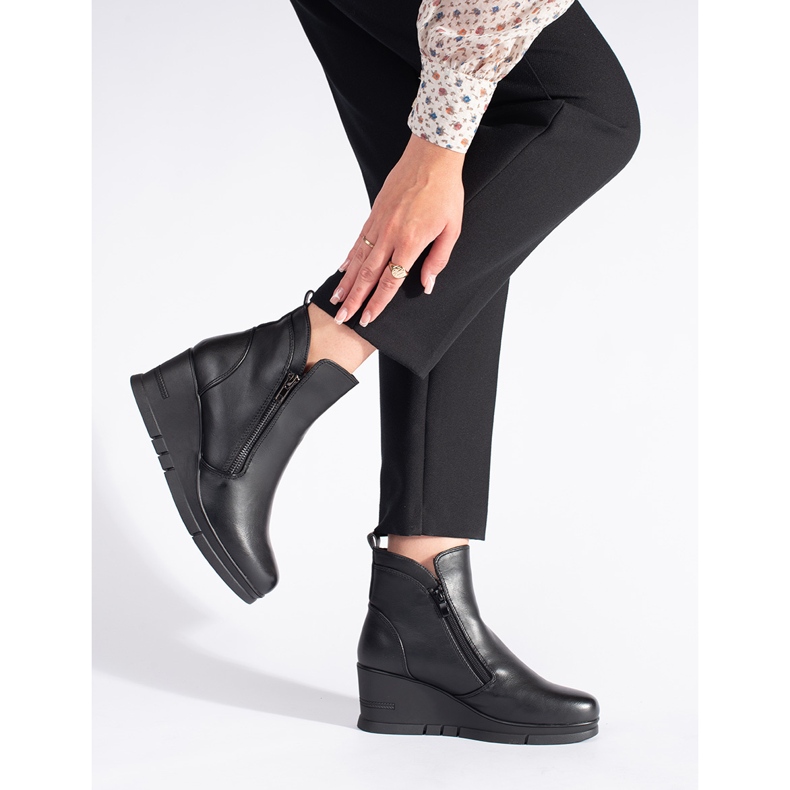 Schwarze Keilstiefel für Damen 2