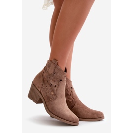 Durchbrochene Cowboystiefel für Damen aus Wildleder in Braun S.Barski HY42-086 1