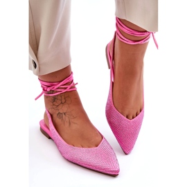 Gebundene Frauen -Ballerinas mit rosa Zirkonen dekoriert 1