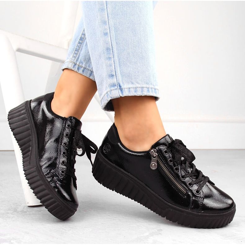 Damen-Keilschuhe aus schwarzem Lackleder Rieker N2501-00 2