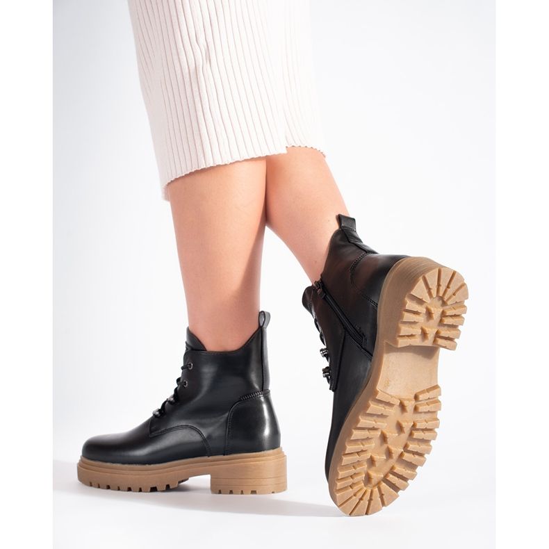 Schwarze Schnürstiefeletten mit beiger Sohle von Sergio Leone 2