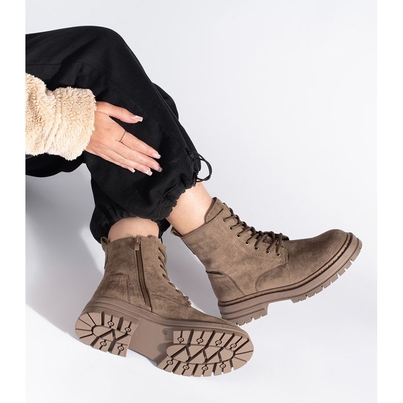 Braune Damen-Arbeiterstiefel zum Schnüren von Sergio Leone 1