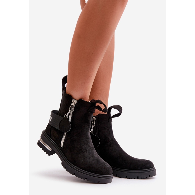 Warme Damenstiefel mit Reißverschluss Schwarz Calvaro 1