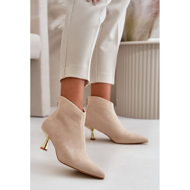 Damen-Stiefel mit hohem Absatz, Öko-Wildleder, Beige, Terlena 2