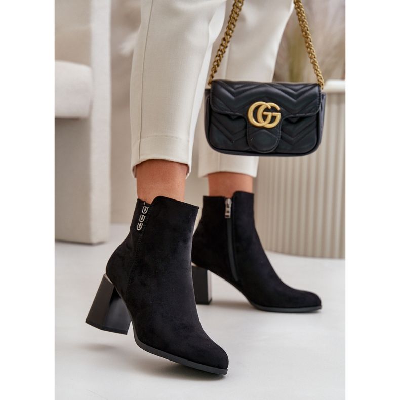 Isolierte Damenstiefel aus Öko-Wildleder mit hohem Absatz, mit Reißverschluss befestigt, schwarze Erillia 2