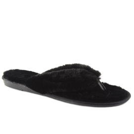 Schwarze schwarze Flip-Flops mit Fell 2