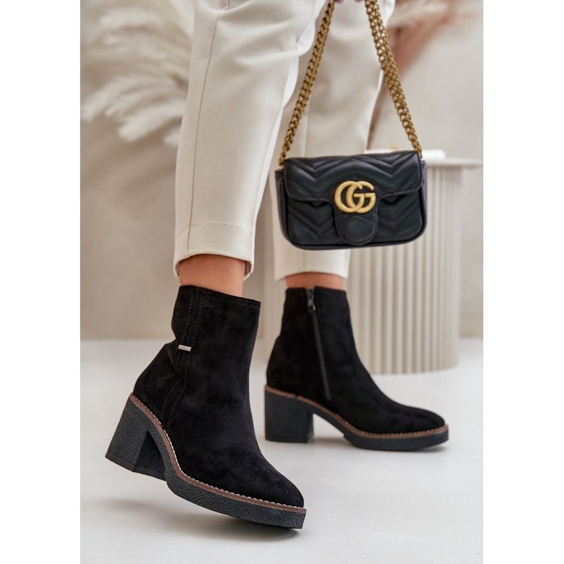 Damen-Stiefeletten mit hohem Absatz, isoliertes Öko-Wildleder, Schwarz Arkesia 2