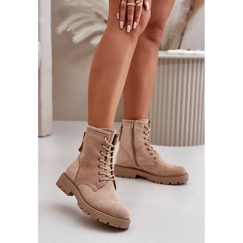 Damen-Arbeiterstiefel, warm, mit Reißverschluss, Öko-Wildleder, Beige Mardia 2