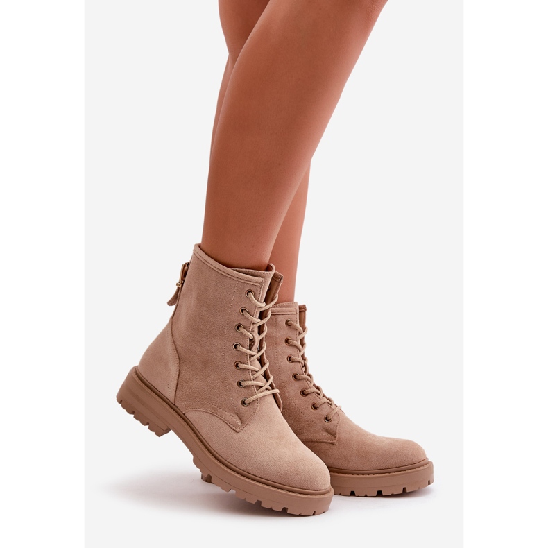 Damen-Arbeiterstiefel, warm, mit Reißverschluss, Öko-Wildleder, Beige Mardia 1