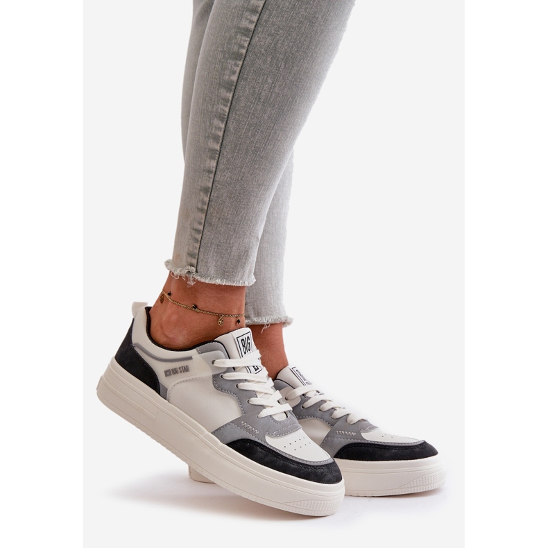 Niedrige Damen-Sneaker aus Öko-Leder Big Star OO274028 Weiß und Grau 1