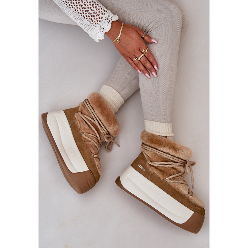 Damen-Schneestiefel aus Leder mit dicker Sohle und Fell Big Star OO274A207 Braun beige 2
