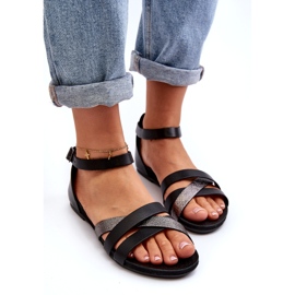 Zazoo 40225 Flache Ledersandalen, Schwarz 2