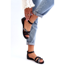 Zazoo 40225 Flache Ledersandalen, Schwarz 1