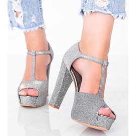 Glänzende graue Pumps am Elissa Pfosten 1