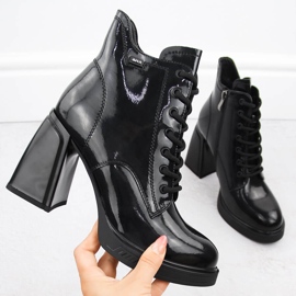 Damen-Stiefeletten aus Lackleder, leicht isoliert, schwarz, Vinceza 91109 1