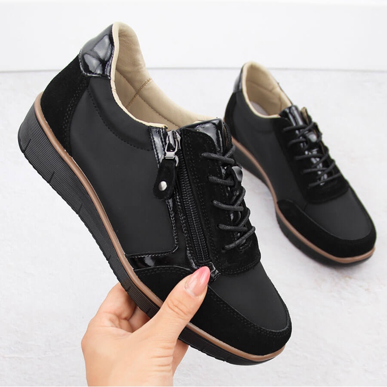 Damen-Lederkeilschuhe, schwarz, Vinceza 88001 1