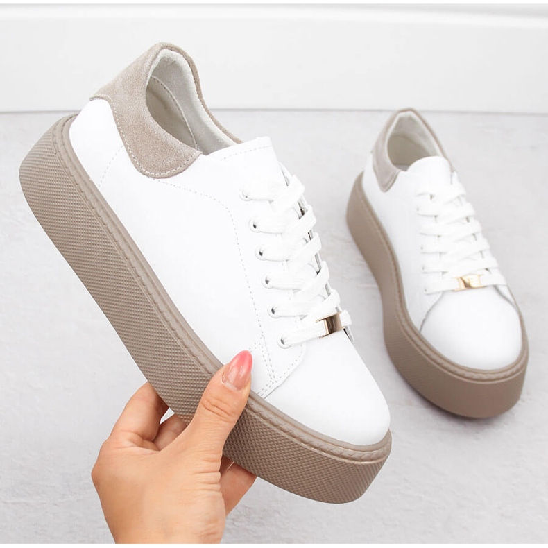 Weiße Filippo DP6119 Damen-Sportschuhe aus Leder auf der Plattform 2