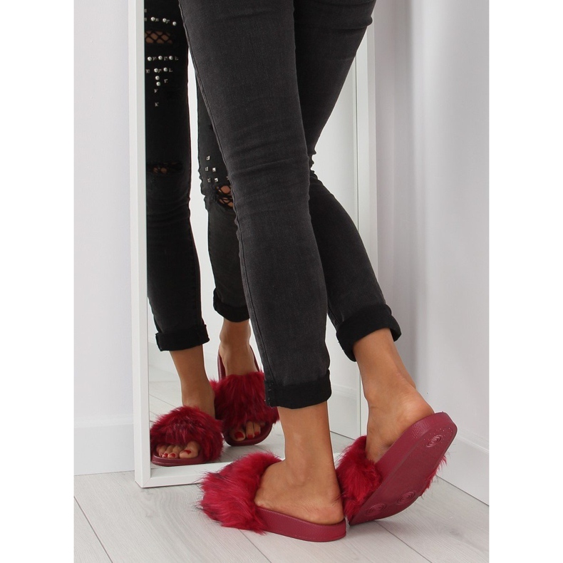 Burgund Hausschuhe mit Pelz zy383-007-1 Wein rot 1