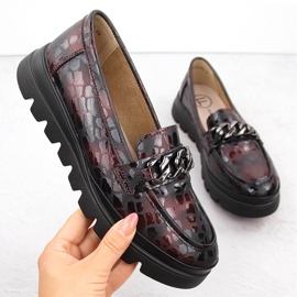 Leder-Damenschuhe, Mokassins mit Kette, Burgunderrot Filippo DP6467 1