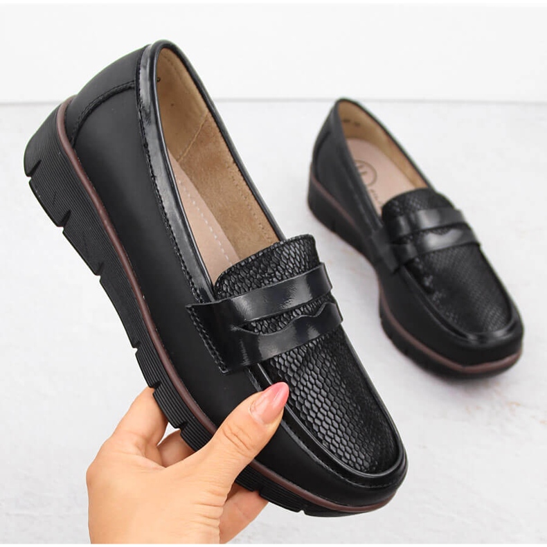 Damenschuhe aus Leder, Keilmokassins, schwarz Filippo DP6455 1