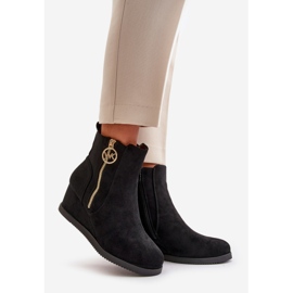 Isolierte Keilstiefel mit dekorativem Reißverschluss, Eco-Wildleder, schwarzes Leretha 1