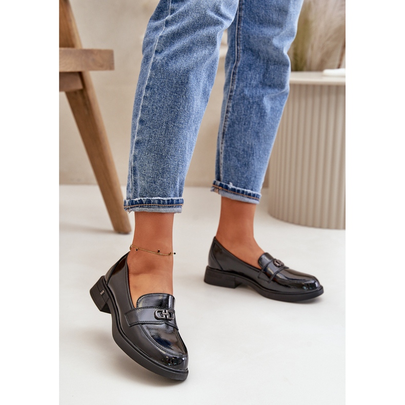 Damen-Mokassins aus Lackleder aus Naturleder, Schwarz Vinceza 58409 2