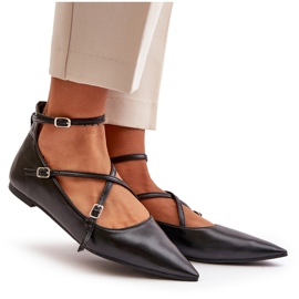 Damen-Ballerinas mit spitzer Spitze und eingewebten Riemen, Black Violra schwarz 8