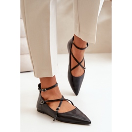 Damen-Ballerinas mit spitzer Spitze und eingewebten Riemen, Black Violra schwarz 3