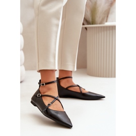 Damen-Ballerinas mit spitzer Spitze und eingewebten Riemen, Black Violra schwarz 2
