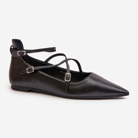 Damen-Ballerinas mit spitzer Spitze und eingewebten Riemen, Black Violra schwarz 4