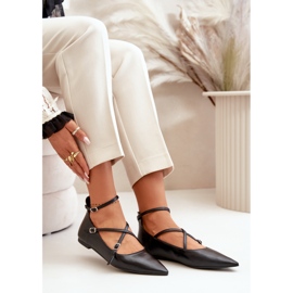 Damen-Ballerinas mit spitzer Spitze und eingewebten Riemen, Black Violra schwarz 7