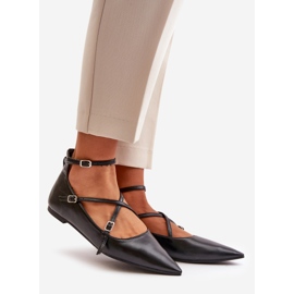 Damen-Ballerinas mit spitzer Spitze und eingewebten Riemen, Black Violra schwarz 1